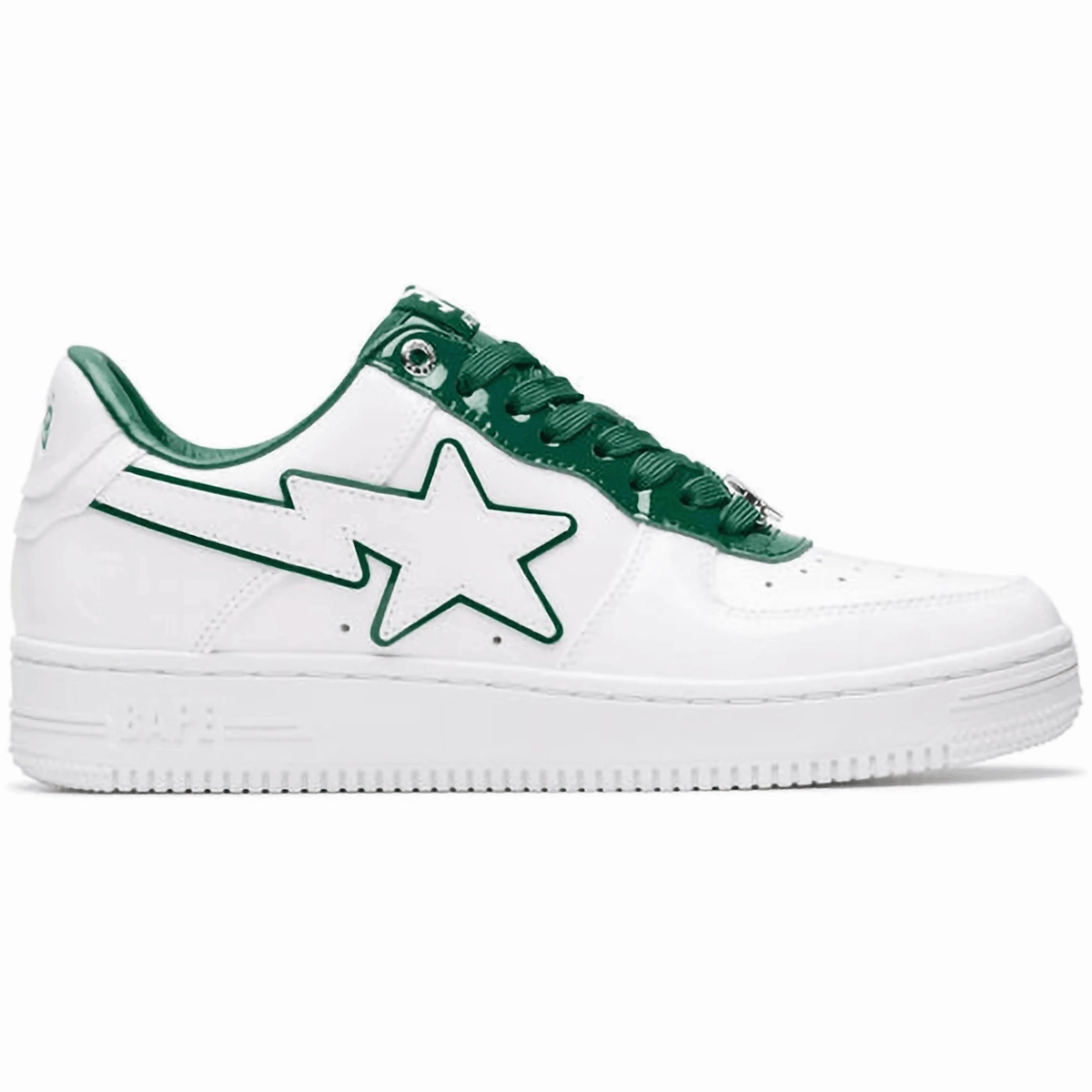 A Bathing Ape Bape Sta Patent Leather White Green Windspin fashion sneakers