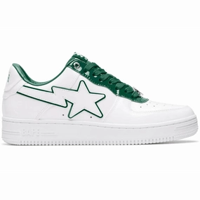 A Bathing Ape Bape Sta Patent Leather White Green Windspin fashion sneakers