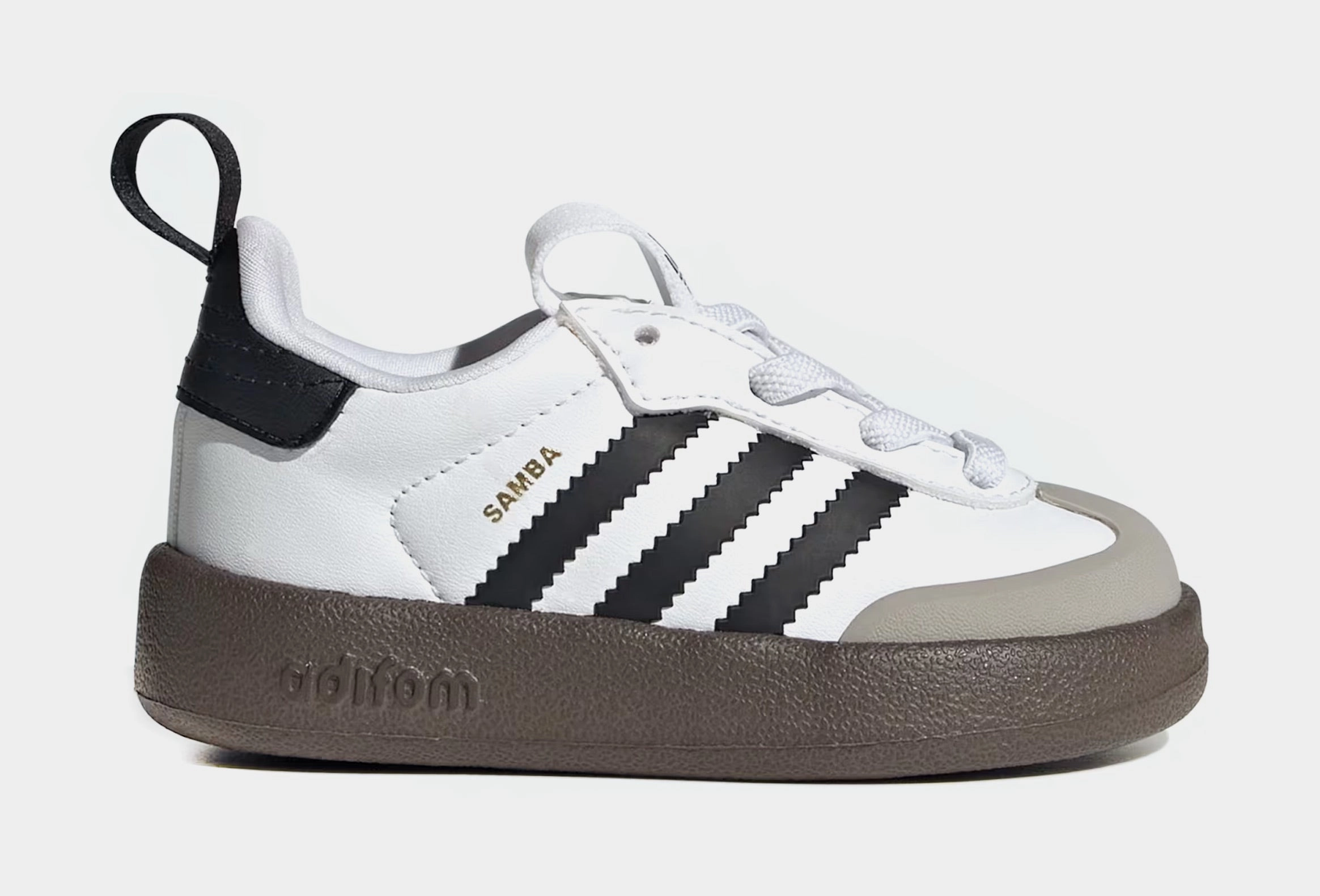 Adifom Samba 360 Infant Toddler Lifestyle Shoes (Cloud White/Core Black/Clear Granite) Adidas Samba shoes with iconic T-toe design