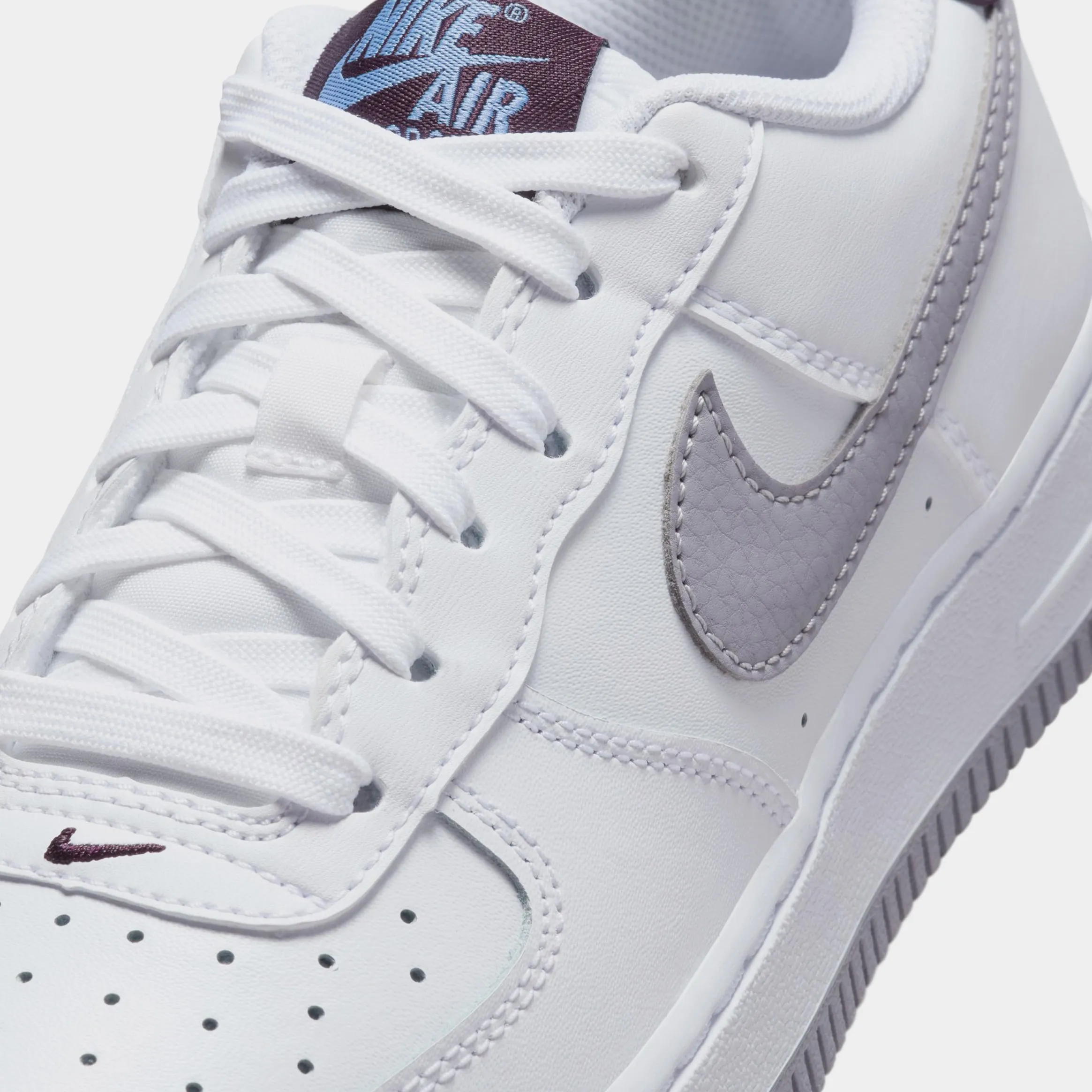 Air Force 1 Low Grade School Lifestyle Shoes (White/Burgundy Ash/Royal Pulse/Cement Grey) Nike Max 95 versions