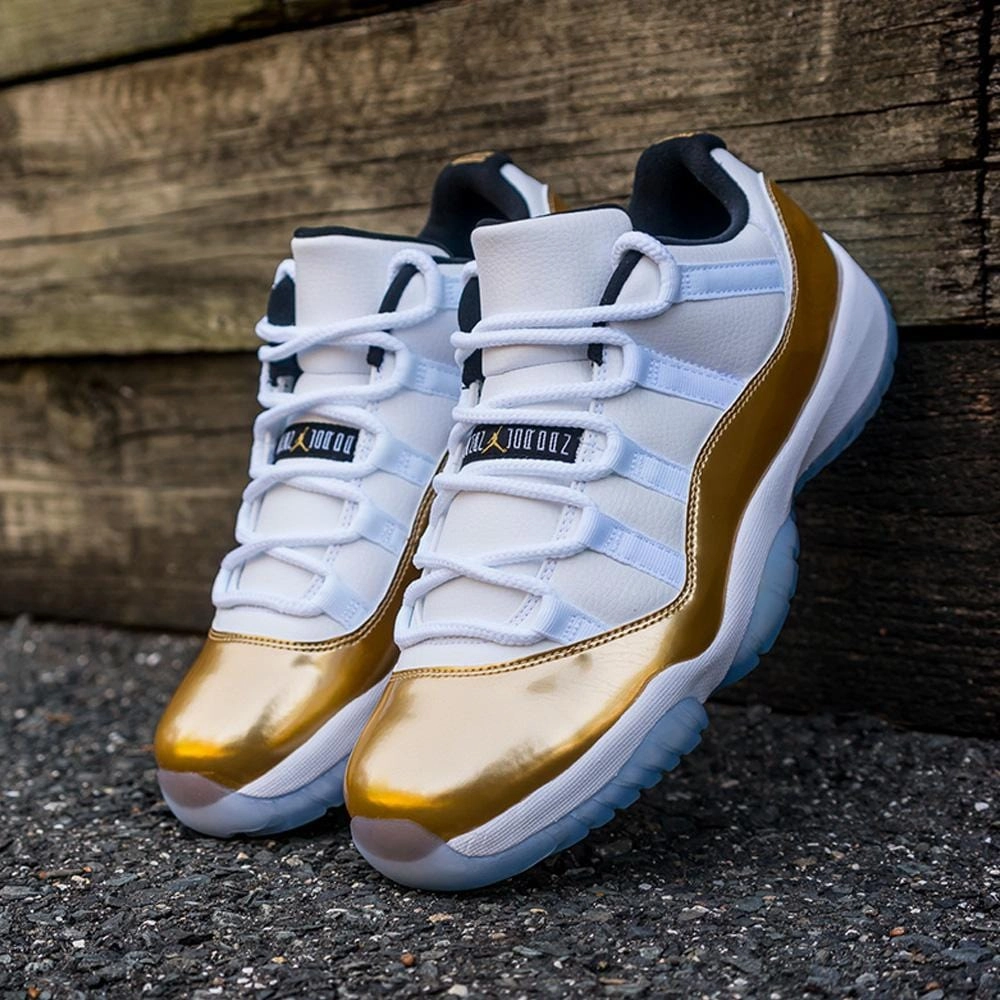 Air Jordan 11 Retro Low White- Metallic Gold Bold classic sport shoes