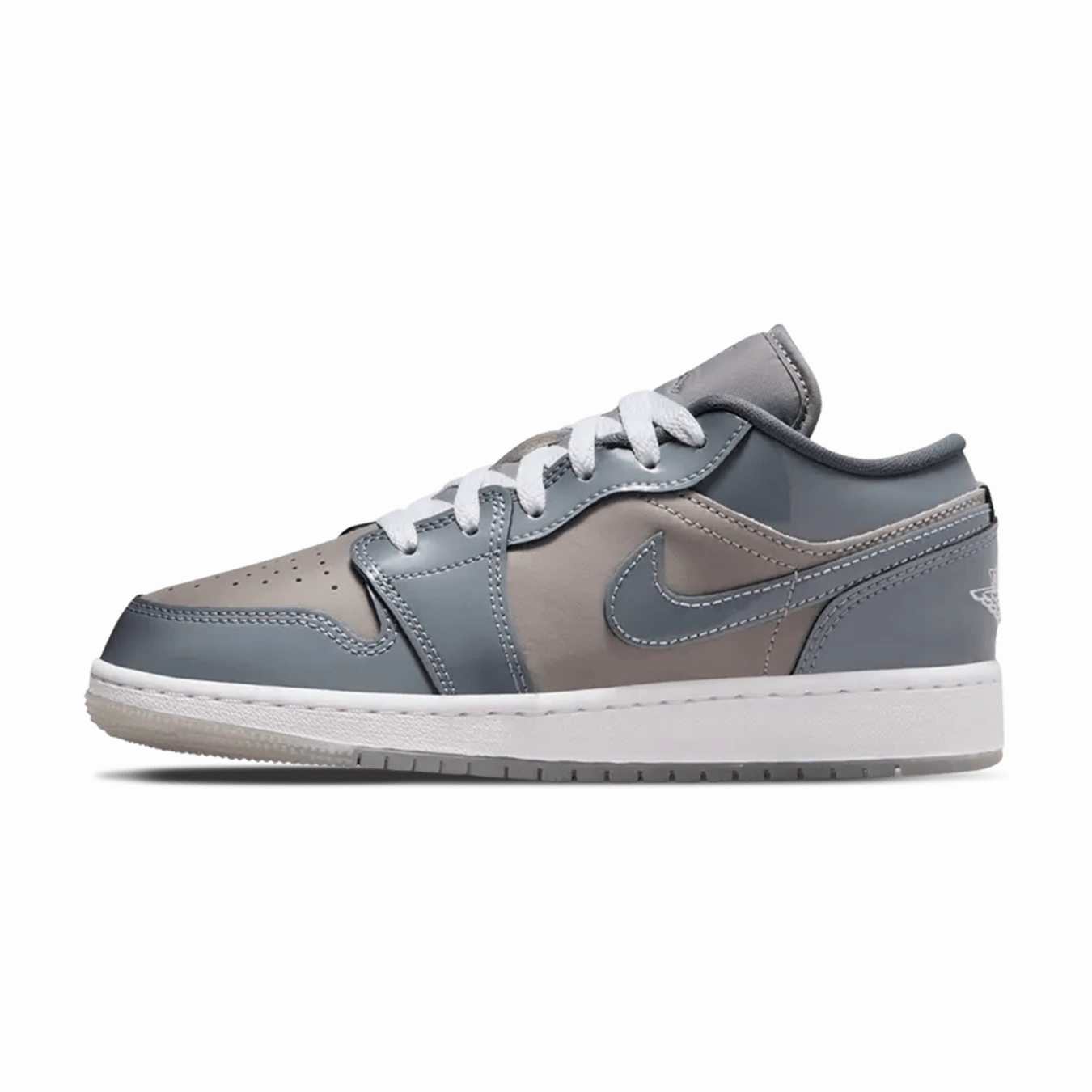 Air Jordan 1 Low GS 'Patent Cool Grey' Air Jordan 1 Low sneakers perfect for casual outfits
