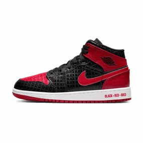 Air Jordan 1 Mid SS GS 'Black   Red = Bred' Air Jordan 1 Mid versatile shoes for daily wear