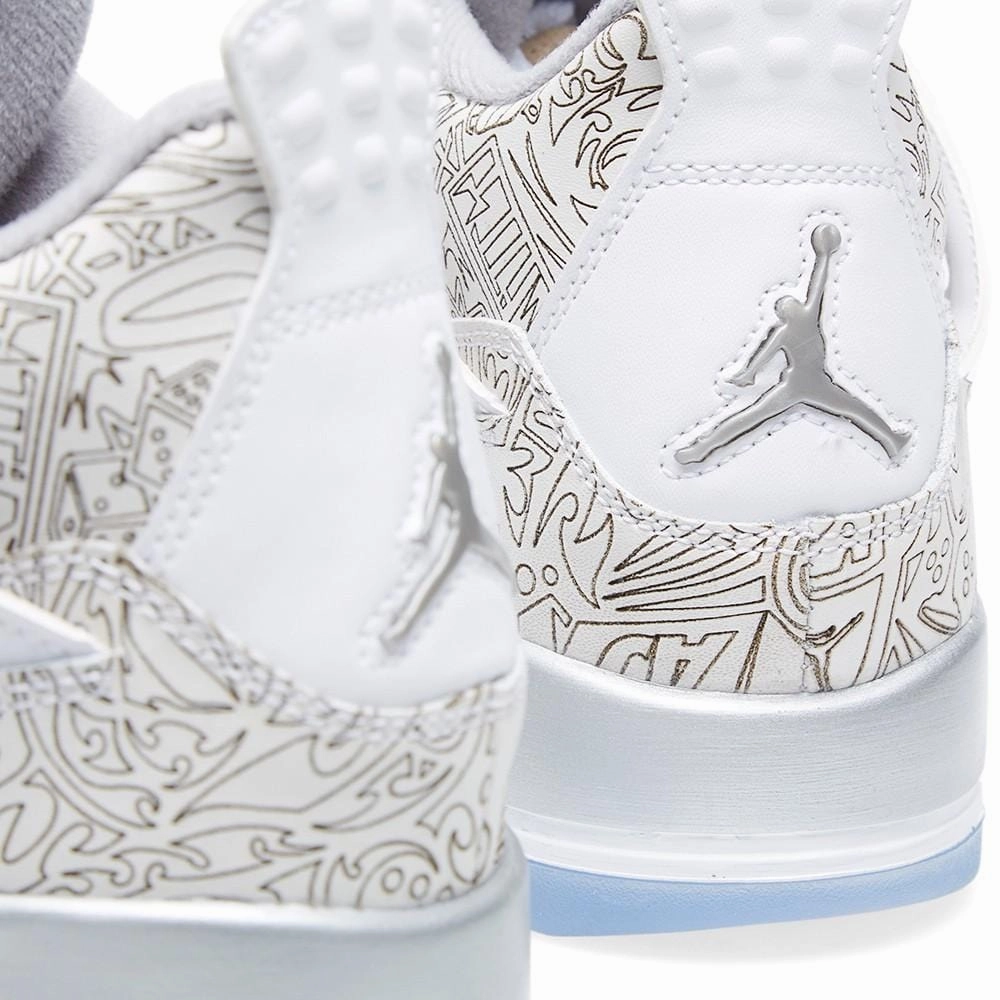 AIR JORDAN 4 RETRO LASER BG White & Metallic Silver Air Jordan 4 retro basketball sneakers