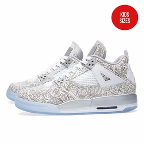 AIR JORDAN 4 RETRO LASER BG White & Metallic Silver Air Jordan 4 bold sneakers with athletic edge