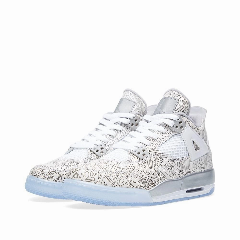 AIR JORDAN 4 RETRO LASER BG White & Metallic Silver Air Jordan 4 retro basketball sneakers
