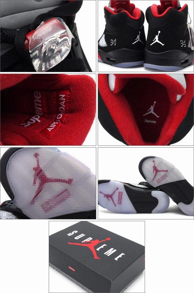 AIR JORDAN 5 RETRO SUPREME "SUPREME" Black Cushioned active lifestyle kicks