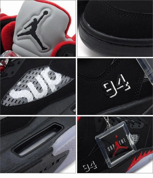 AIR JORDAN 5 RETRO SUPREME "SUPREME" Black Cushioned active lifestyle kicks
