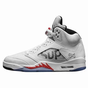 AIR JORDAN 5 RETRO SUPREME "SUPREME" WHITE Jordan 5 shoes with premium finish
