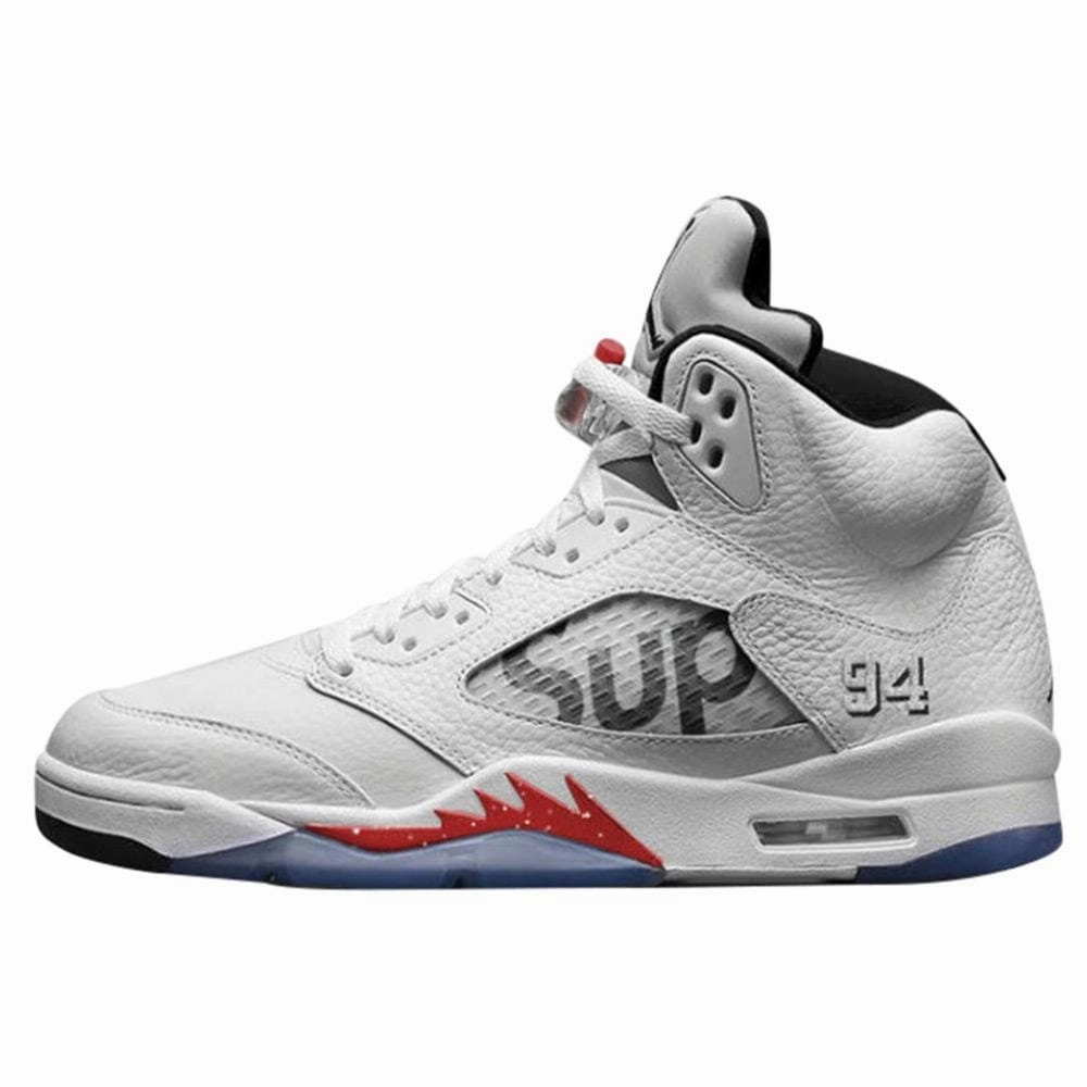 AIR JORDAN 5 RETRO SUPREME "SUPREME" WHITE Jordan 5 shoes with premium finish