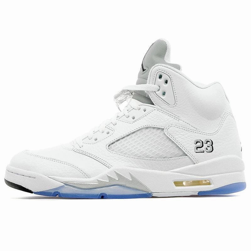 Air Jordan 5 Retro White-Metallic Silver Jordan 5 shoes with premium finish
