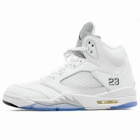Air Jordan 5 Retro White-Metallic Silver Jordan 5 shoes with premium finish