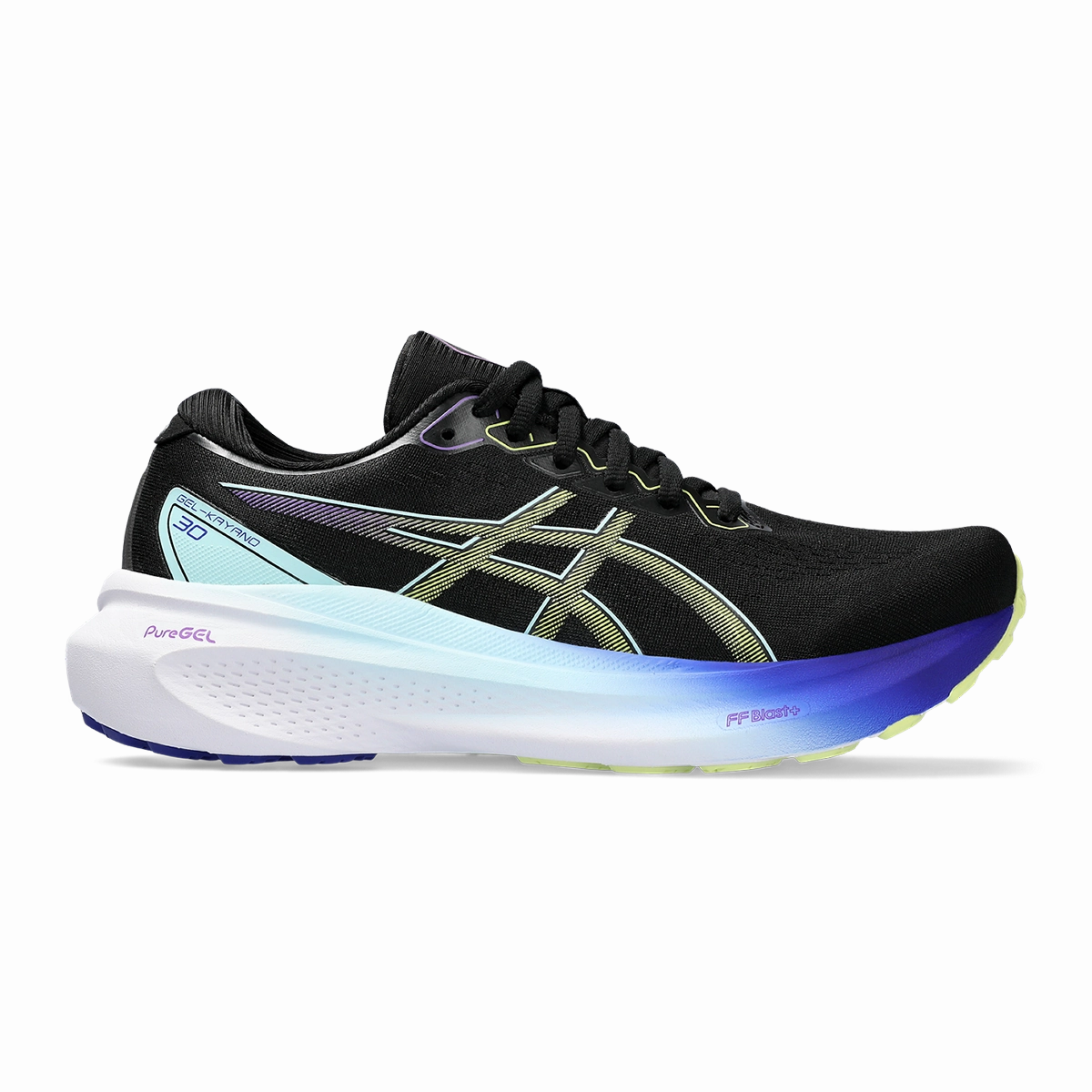Asics Gel Kayano 30 - Black - Glow Yellow Asics neutral footwear designed for balanced running