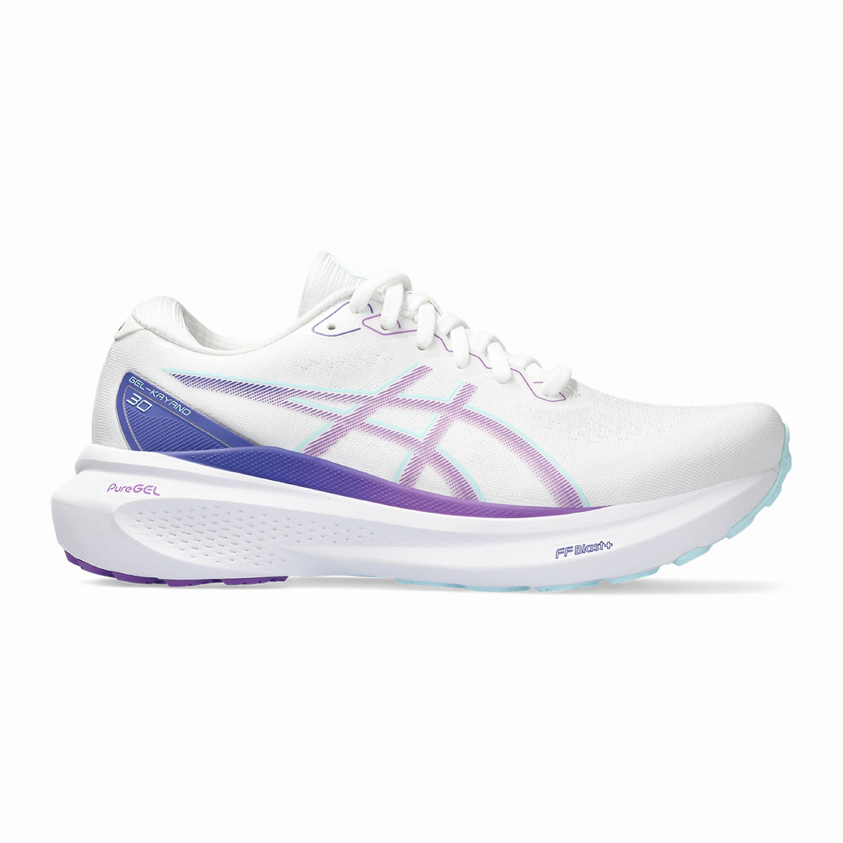 Asics Gel Kayano 30 - White - Cyber Grape Asics neutral footwear designed for balanced running