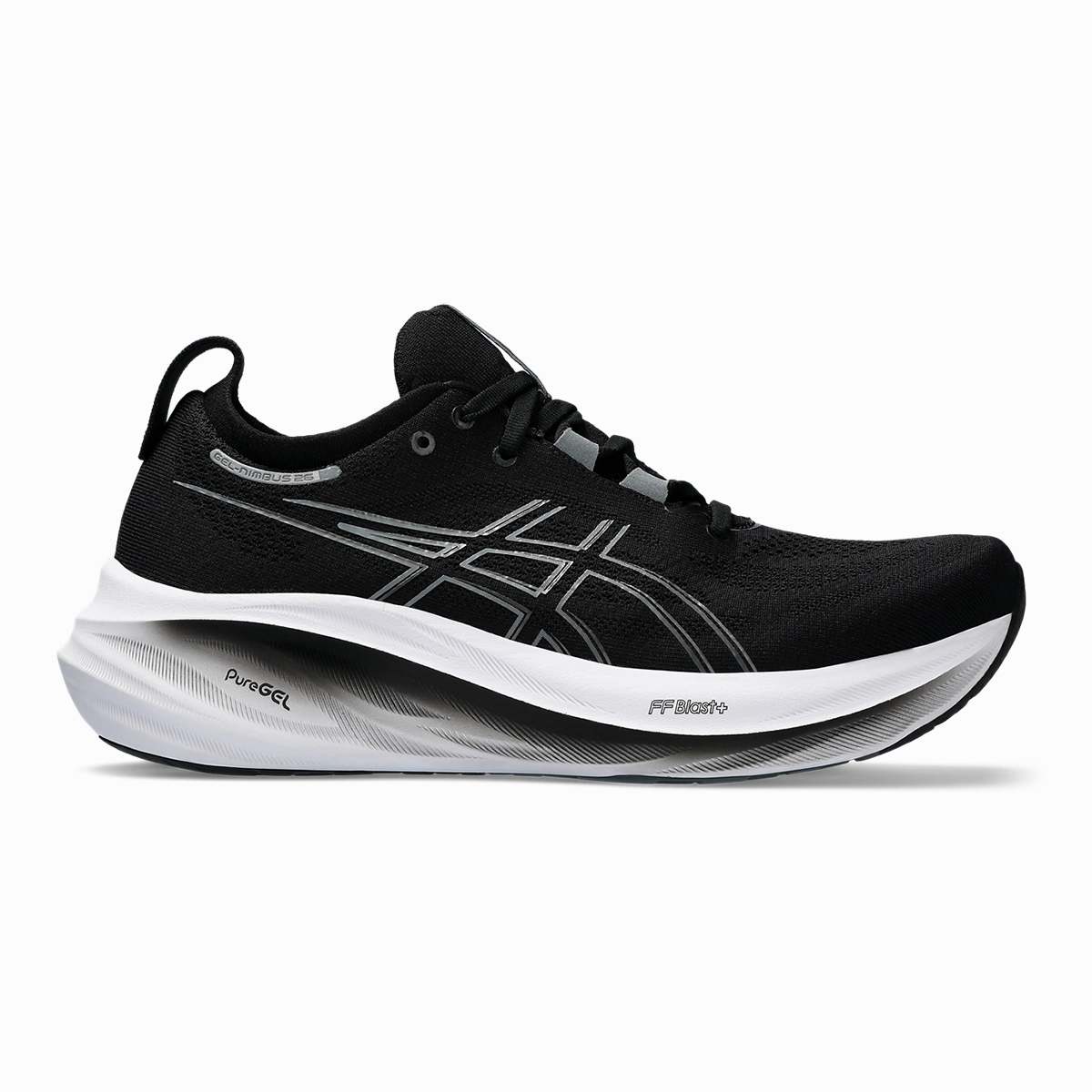Asics Gel Nimbus 26 - Black - Graphite Grey Asics neutral footwear designed for balanced running