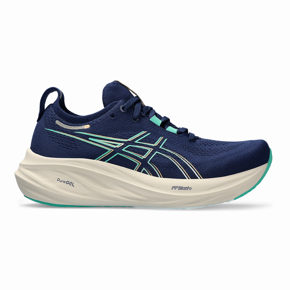 Asics Gel Nimbus 26 - Blue Expanse - Aurora Green Asics neutral footwear designed for balanced running