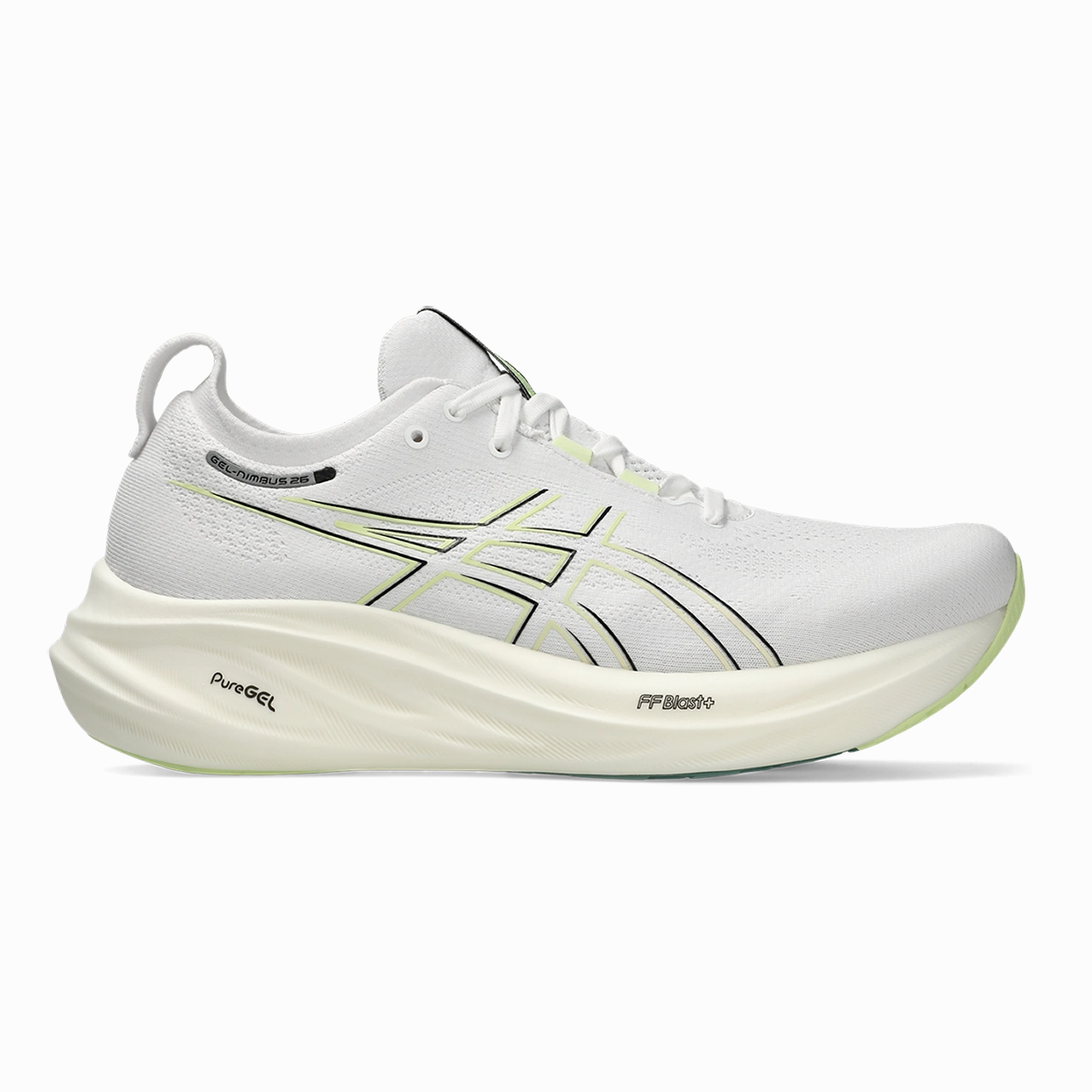 Asics Gel Nimbus 26 - White - Birch Asics neutral footwear designed for balanced running