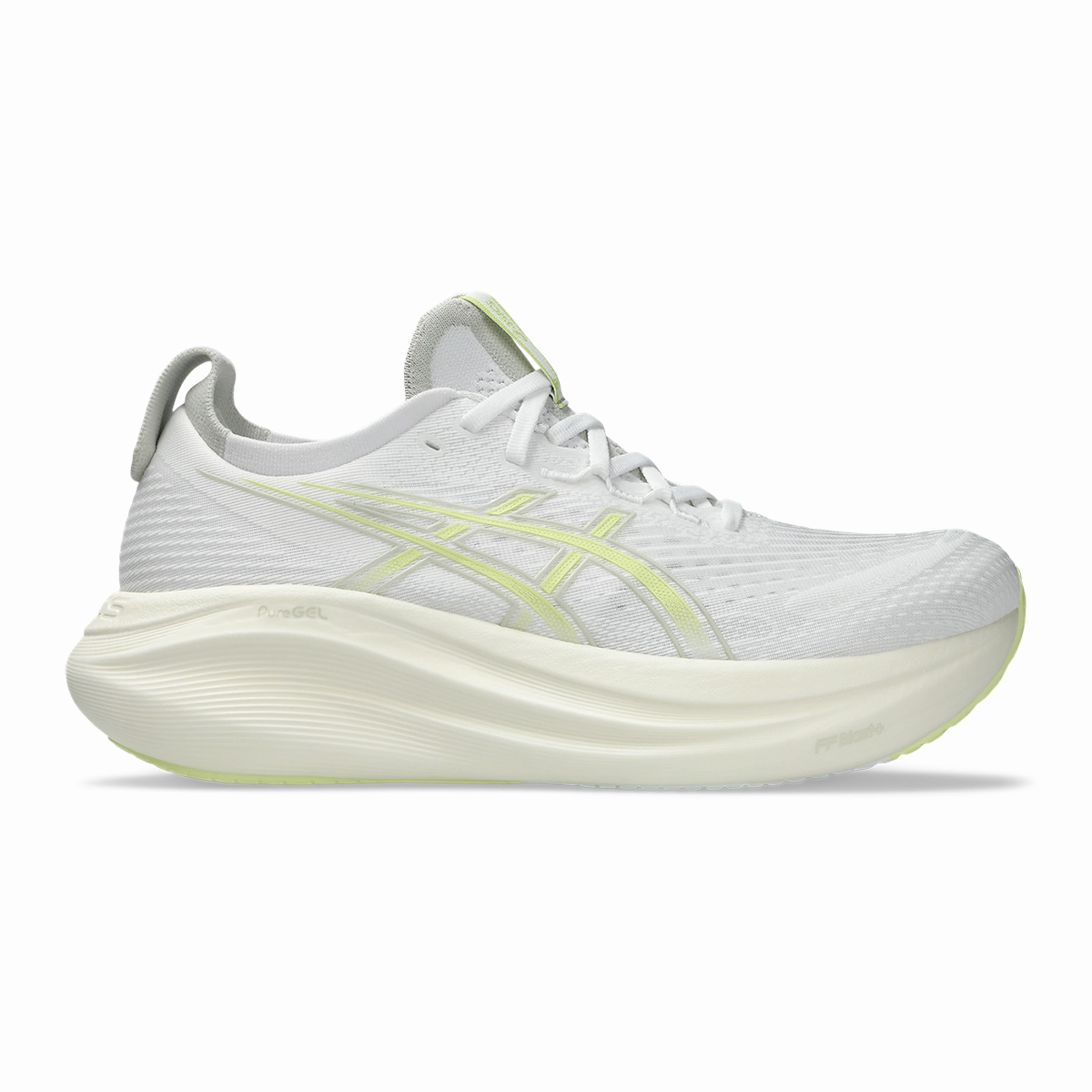 Asics Gel Nimbus 27 White - Huddle Yellow Asics neutral footwear designed for balanced running