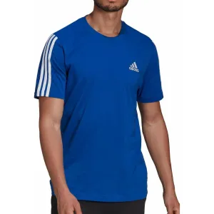 Clothing Adidas  Men adidas AeroReady 3 Stripes Short Sleeve Mens Running Top - Blue
