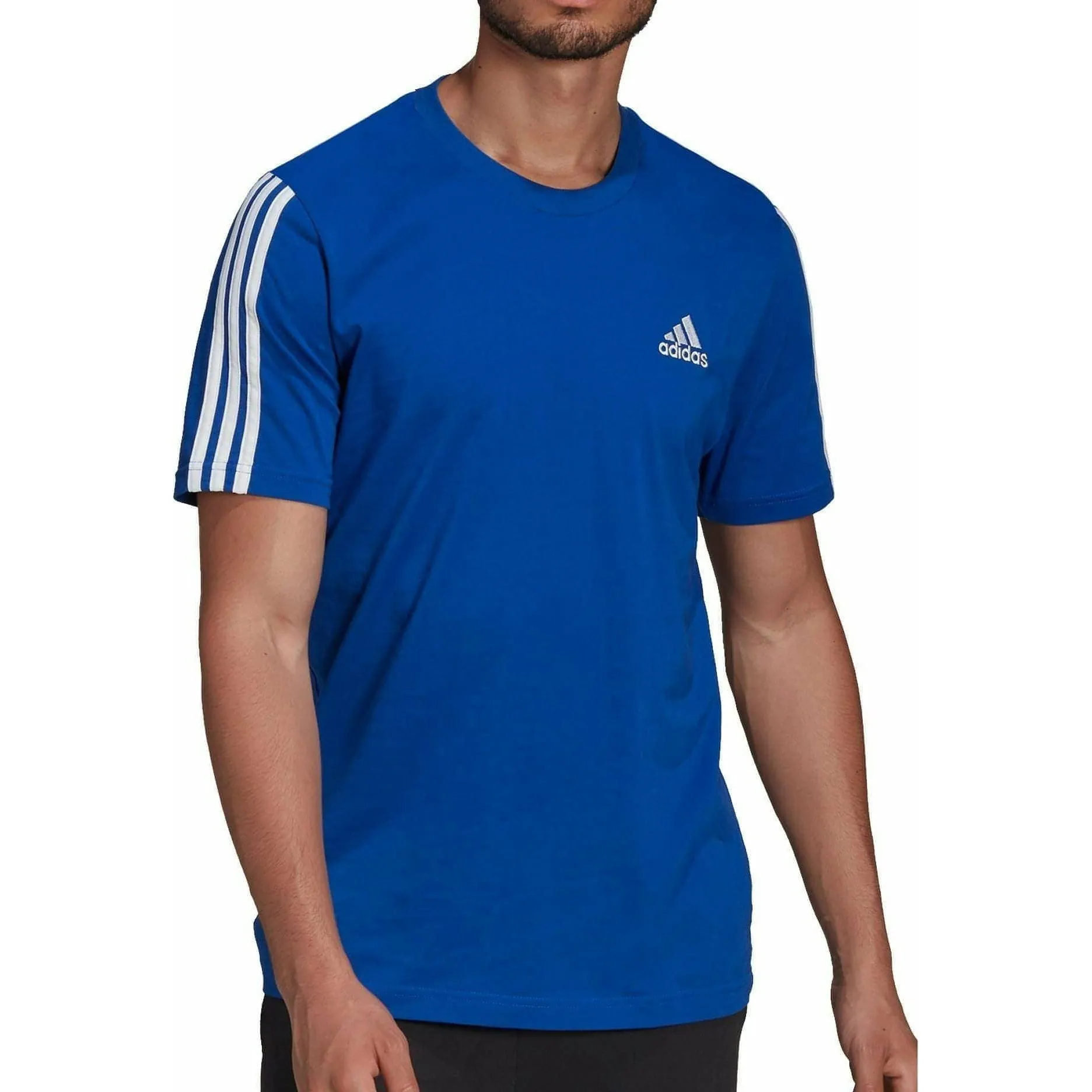 Clothing Adidas  Men adidas AeroReady 3 Stripes Short Sleeve Mens Running Top - Blue