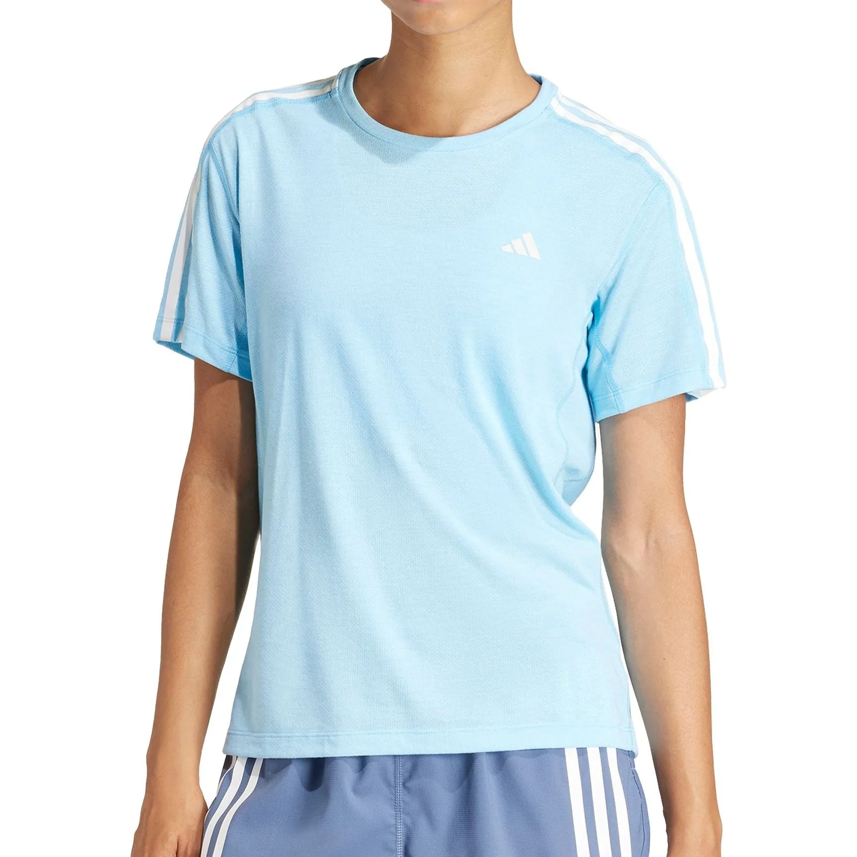 Clothing Adidas  Women adidas Own The Run 3 Stripes Short Sleeve Womens Running Top - Blue