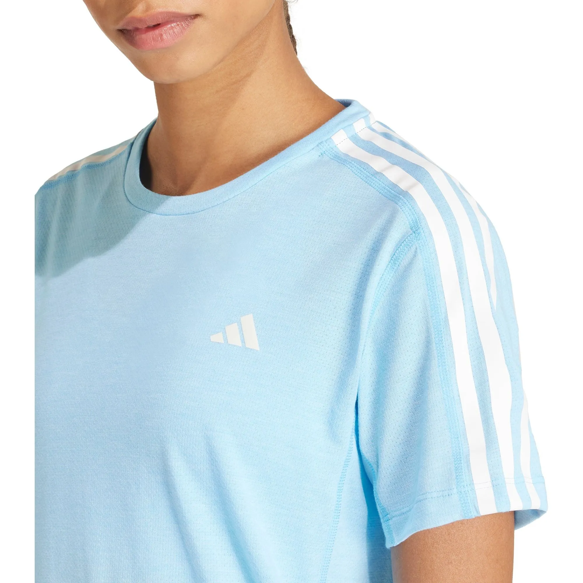 Clothing Adidas  Women adidas Own The Run 3 Stripes Short Sleeve Womens Running Top - Blue