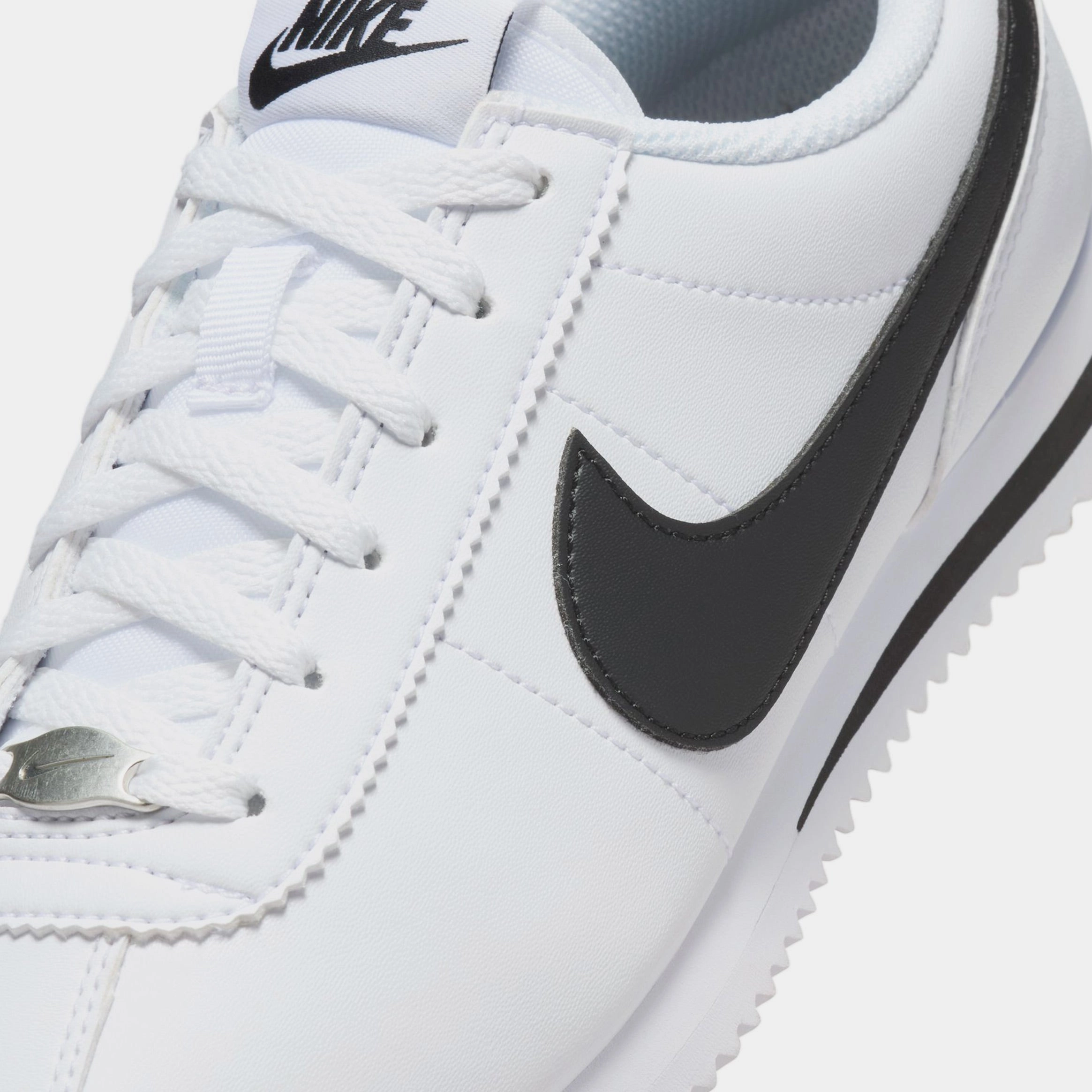 Cortez Leather Grade School Running Shoes (White/Black/White) Classic Cortez