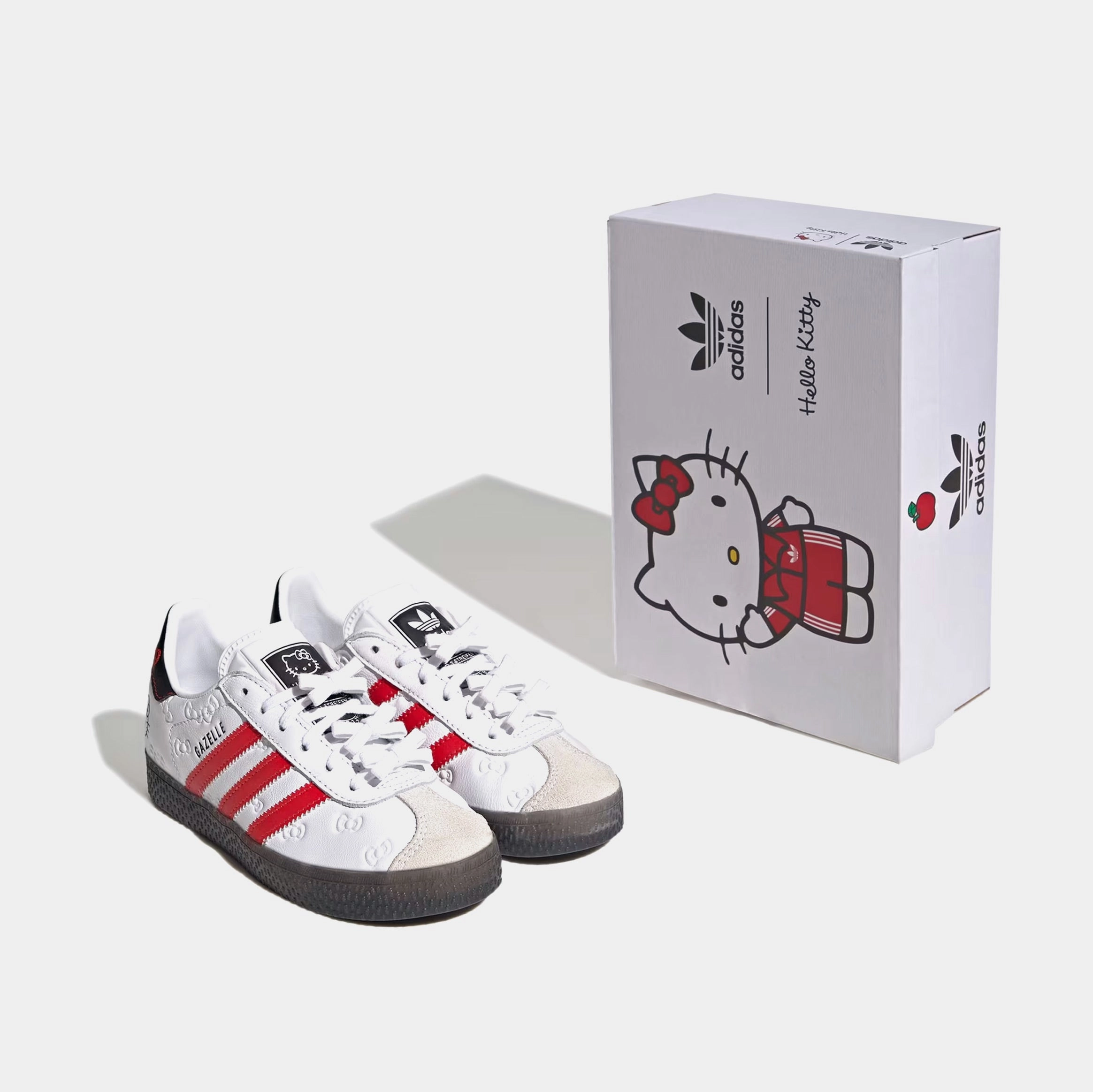 Hello Kitty Gazelle Preschool Lifestyle Shoes (Cloud White/Red/Black) Old-school fashion sneakers
