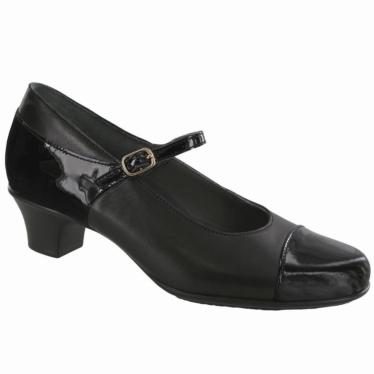 Isabel - Black/Black Patent SAS comfort walking shoes with supportive build