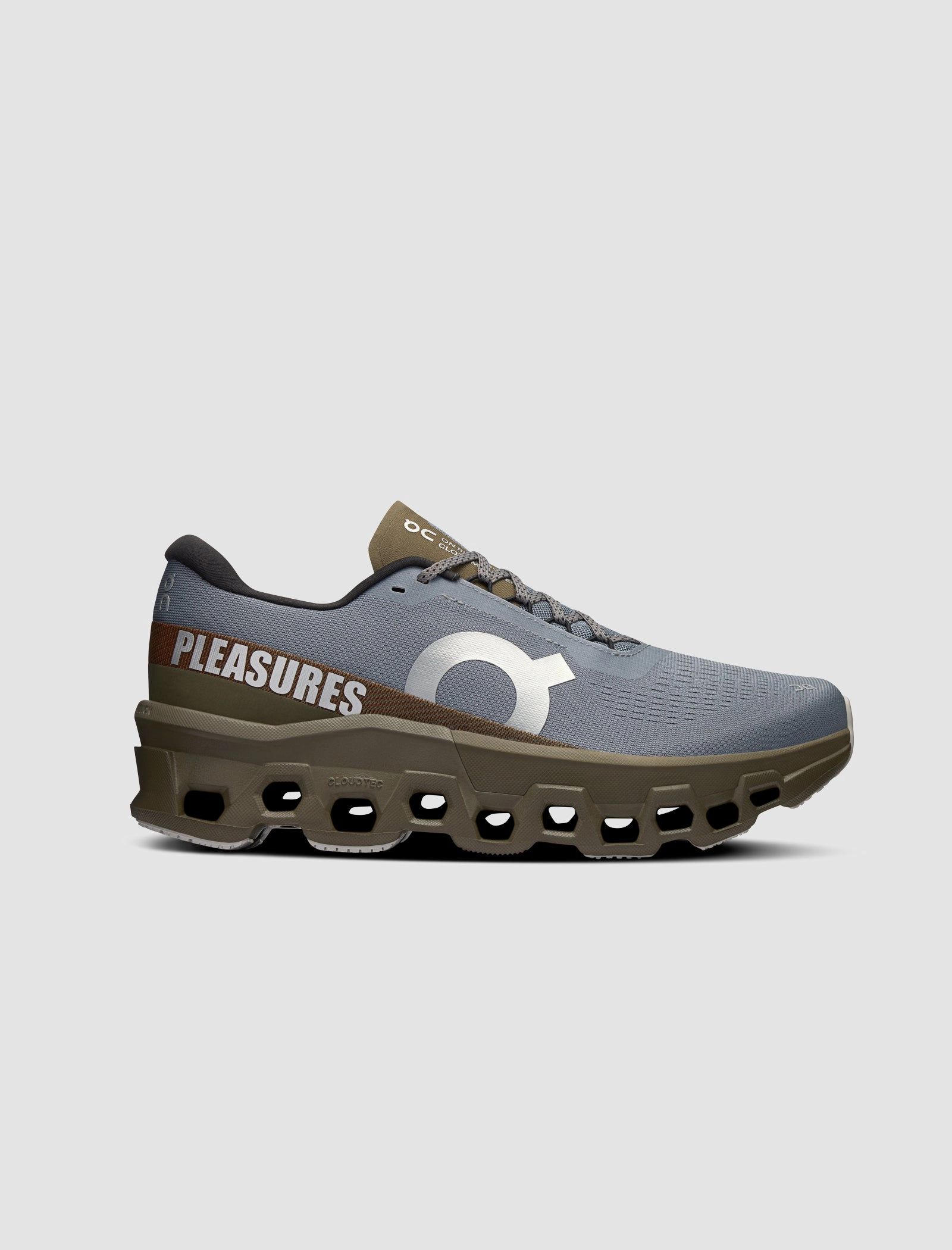 LOOP X PLEASURES X CLOUDMONSTER 2 "MIST/OLIVE" on running shoes with superior grip