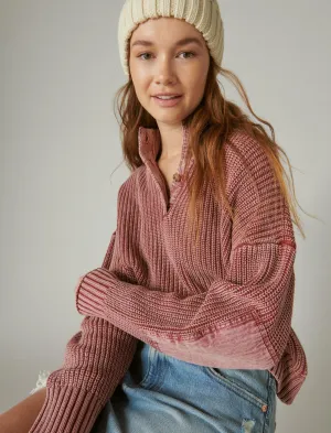 Lucky Brand Collared Elbow Patch Pullover Sweater Apple Butter Heavy Acid Washed Lucky Brand