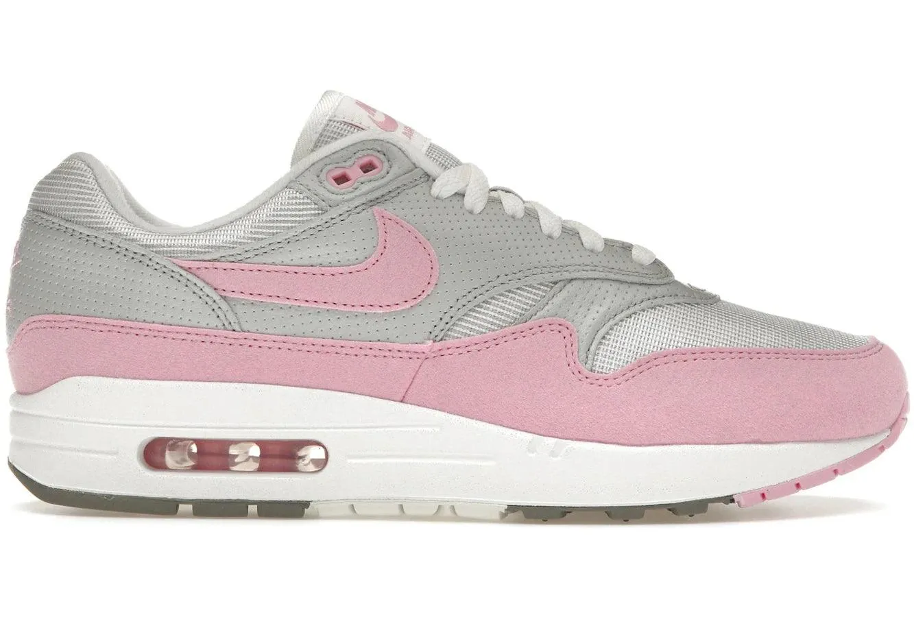 Nike Air Max 1 '87 Metallic Platinum Pink Rise Nike Air Max casual shoes with visible air tech