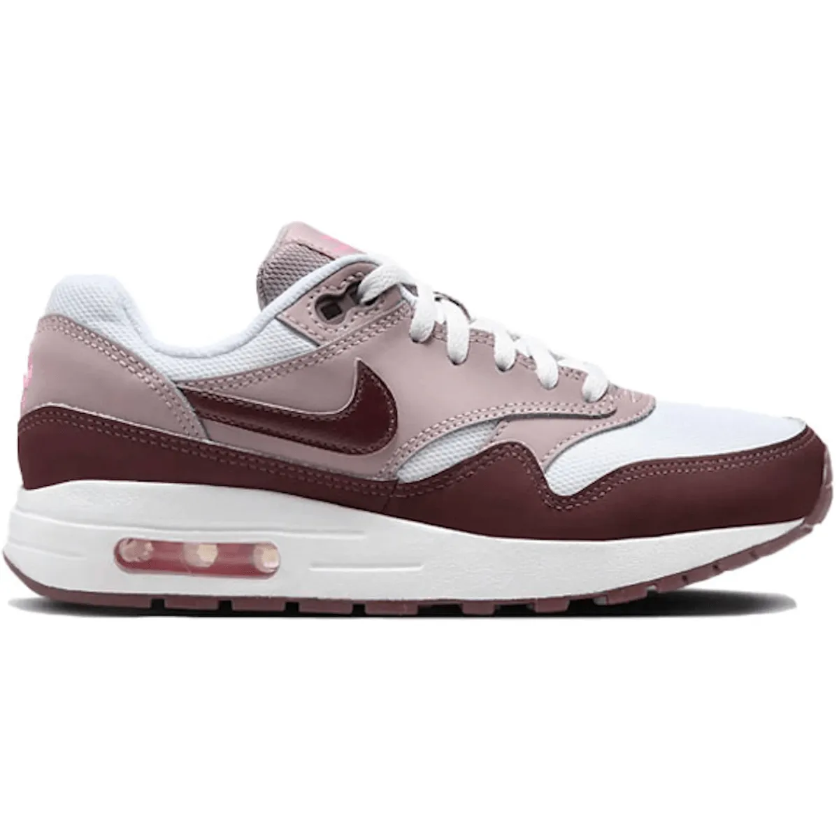 Nike Air Max 1 Light Violet Burgundy Crush Nike Air Max casual shoes with visible air tech