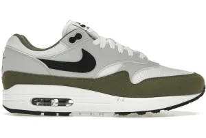 Nike Air Max 1 White Black Medium Olive Nike Air Max casual shoes with visible air tech