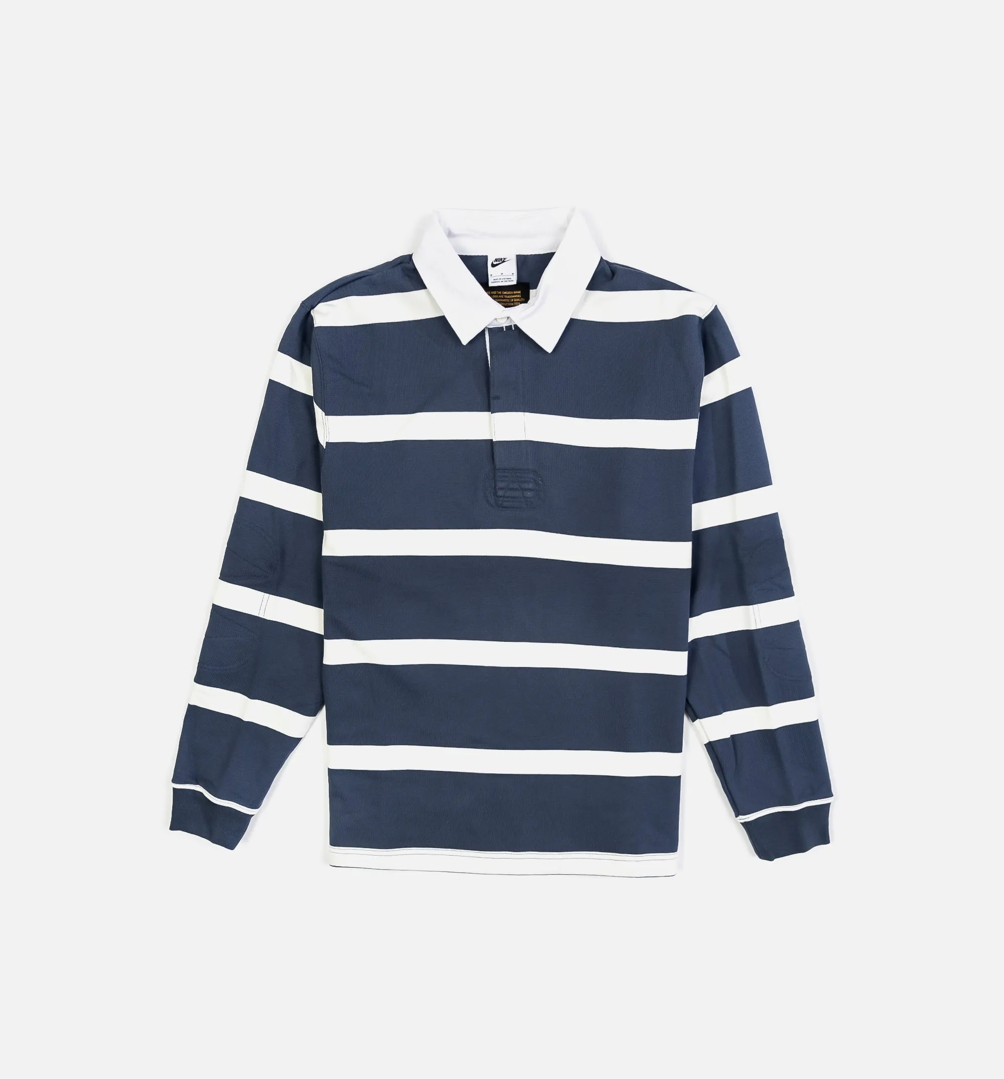 Nike Clothing Striped Heavyweight Rugby Mens Long Sleeve Shirt - Blue/White