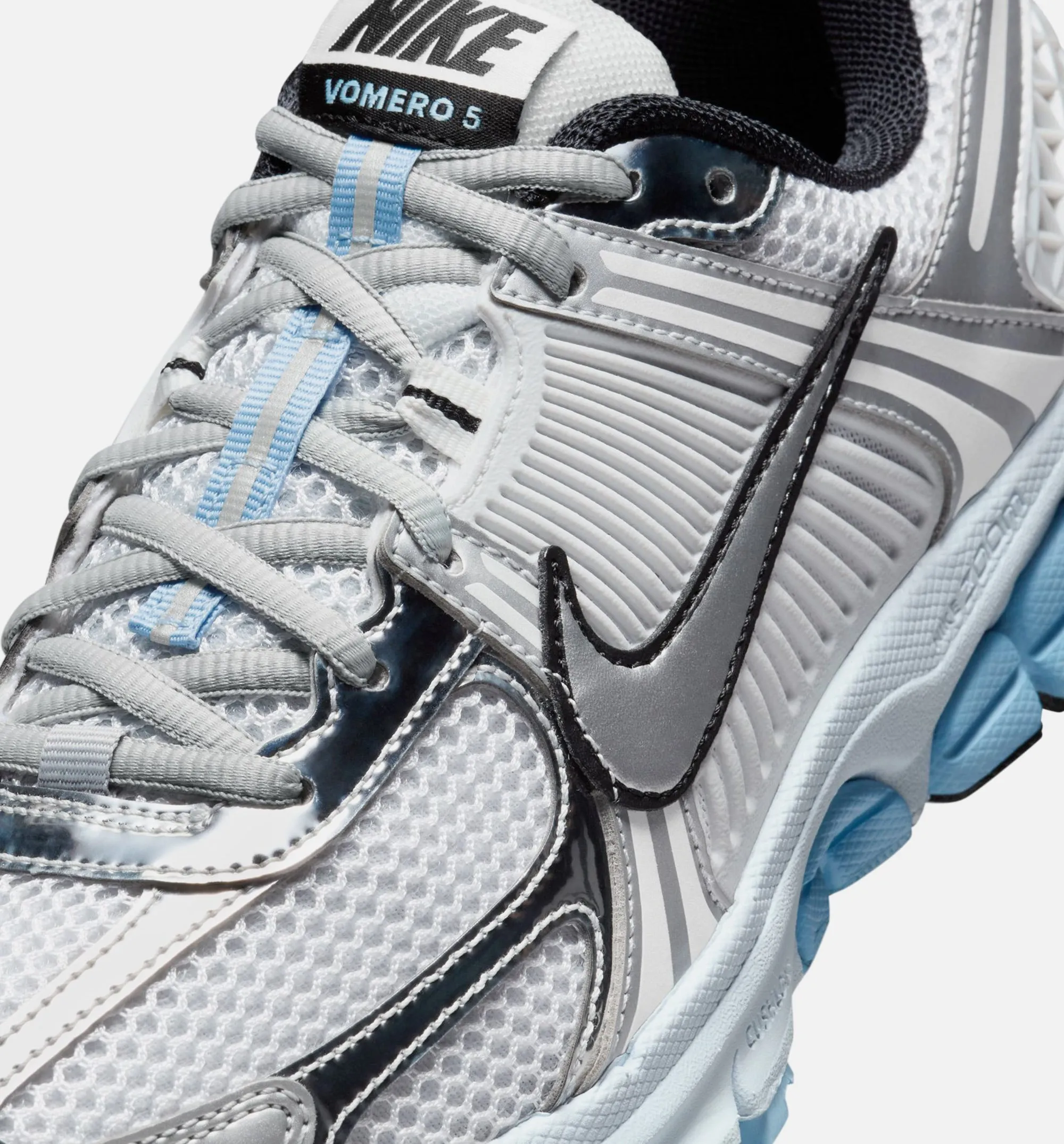 Nike Clothing Zoom Vomero 5 Metallic Silver Blue Tint Womens Lifestyle Shoe - White/Metallic Silver/Pure Platinum/Blue Tint/Platinum Tint/Black
