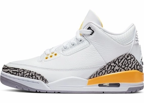 Nike Jordan 3 Retro Laser Orange Lakers (W) (CK9246-108) Women's Size 6-12 Air Jordan 3 leather mid sneakers