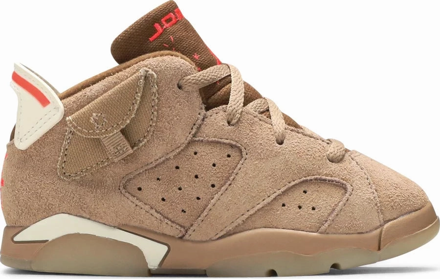 Nike Jordan 6 Retro Travis Scott British Khaki Kids (TD) DH0692-200 Original cut sneaker style