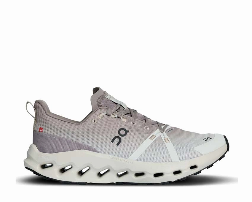 On Cloudsurfer Trail Waterproof "Desert Wolf" on running shoes for women comfortable fit