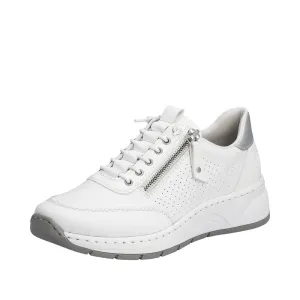 Rieker Shoes N6500-80 Lace/Side Zip White/Silver