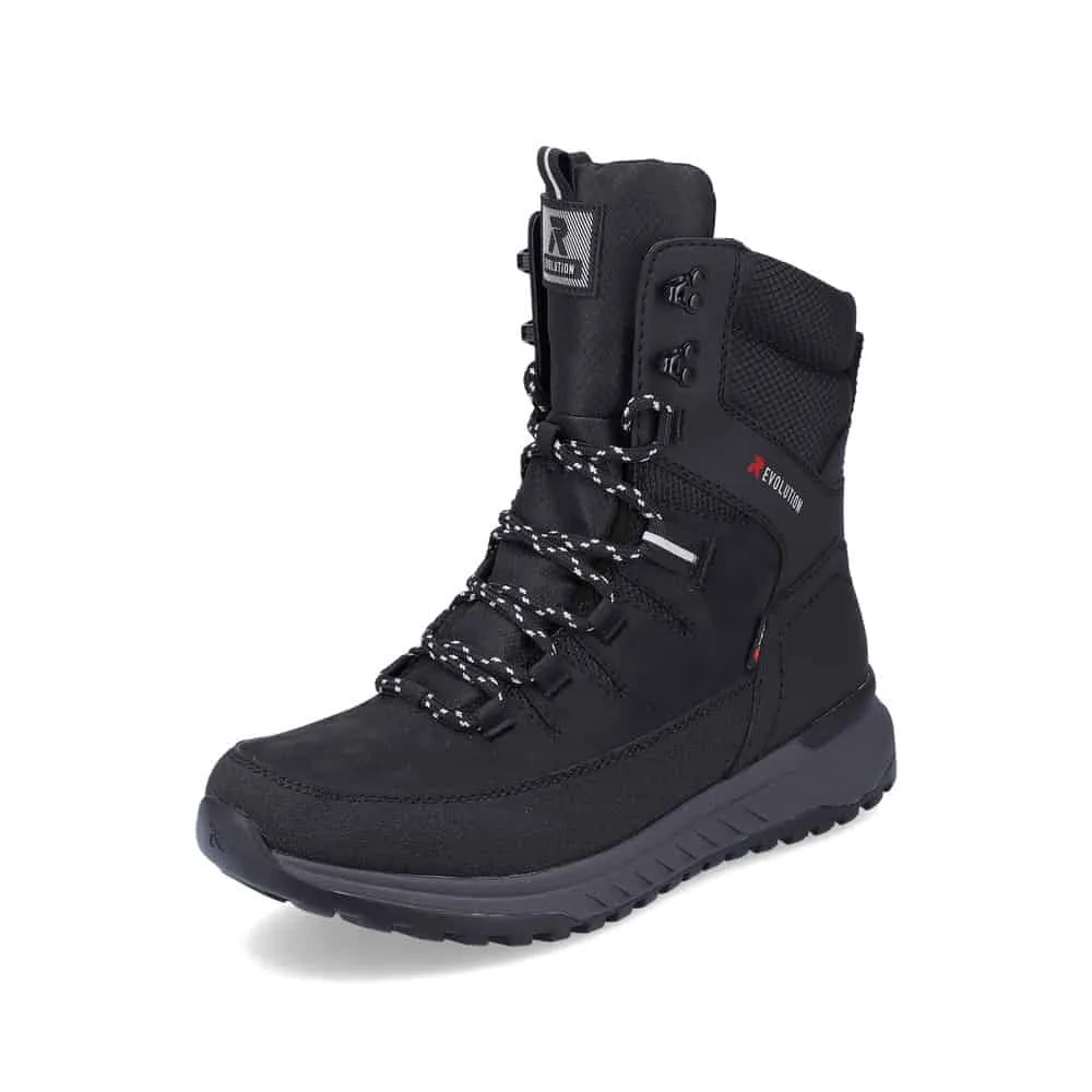 Rieker Shoes U0171-00 Black Lace Boot RTex