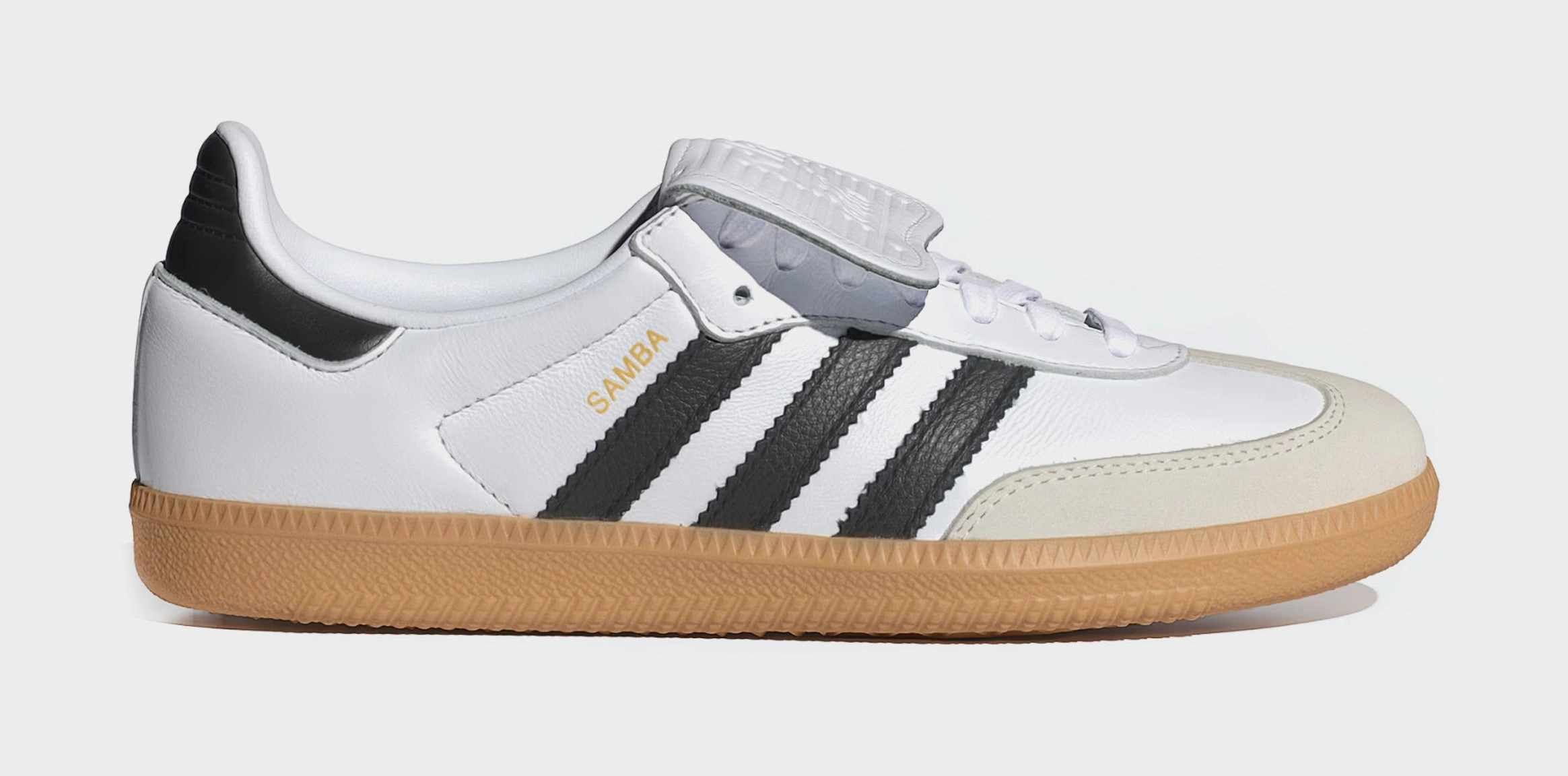 Samba LT Womens Lifestyle Shoes (Cloud White/Core Black/Gold Metallic Adidas Samba shoes with iconic T-toe design