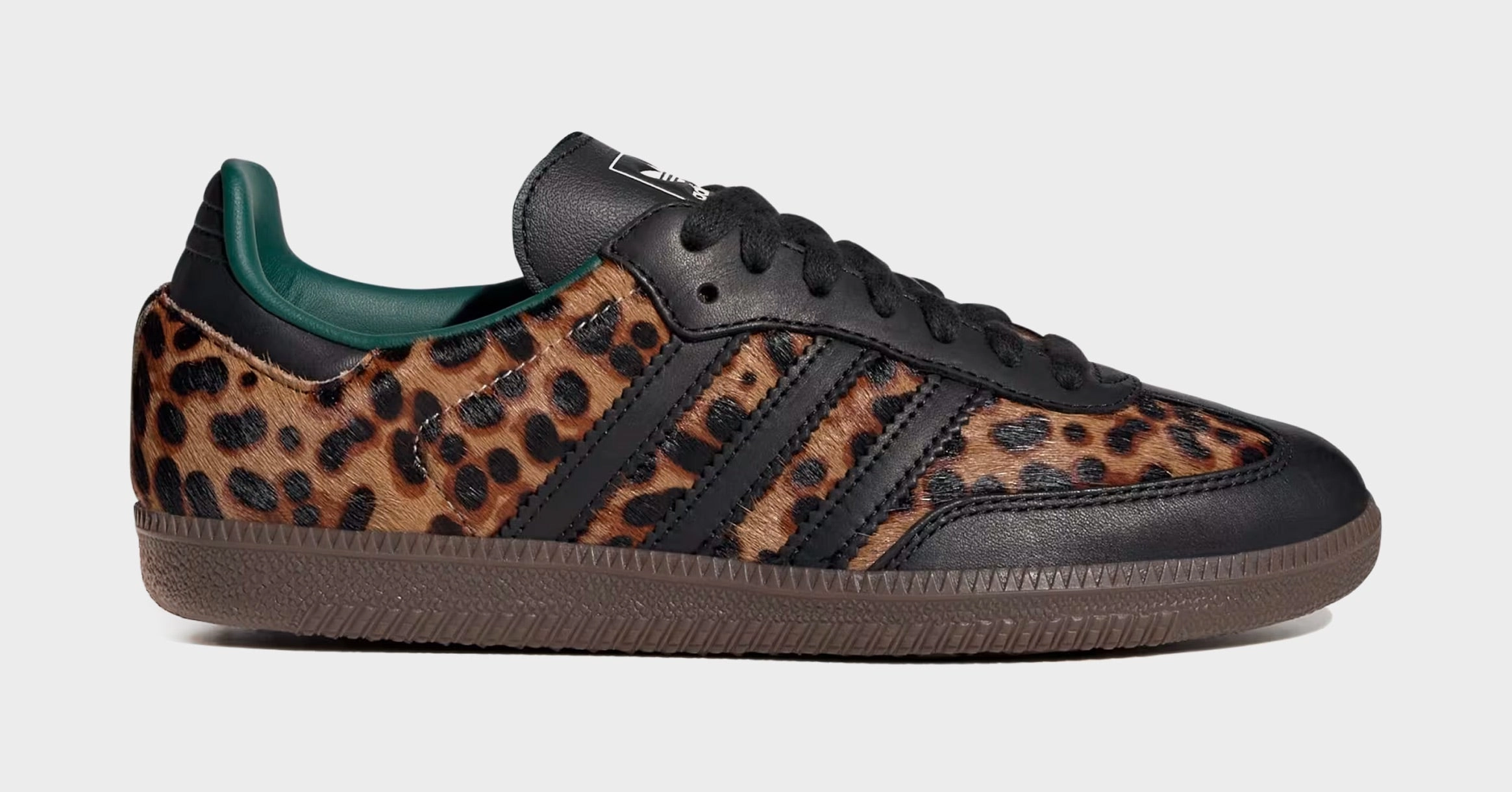 Samba OG Cheetah Womens Lifestyle Shoes (Core Black/Collegiate Green/Cream White) Adidas Samba shoes with iconic T-toe design