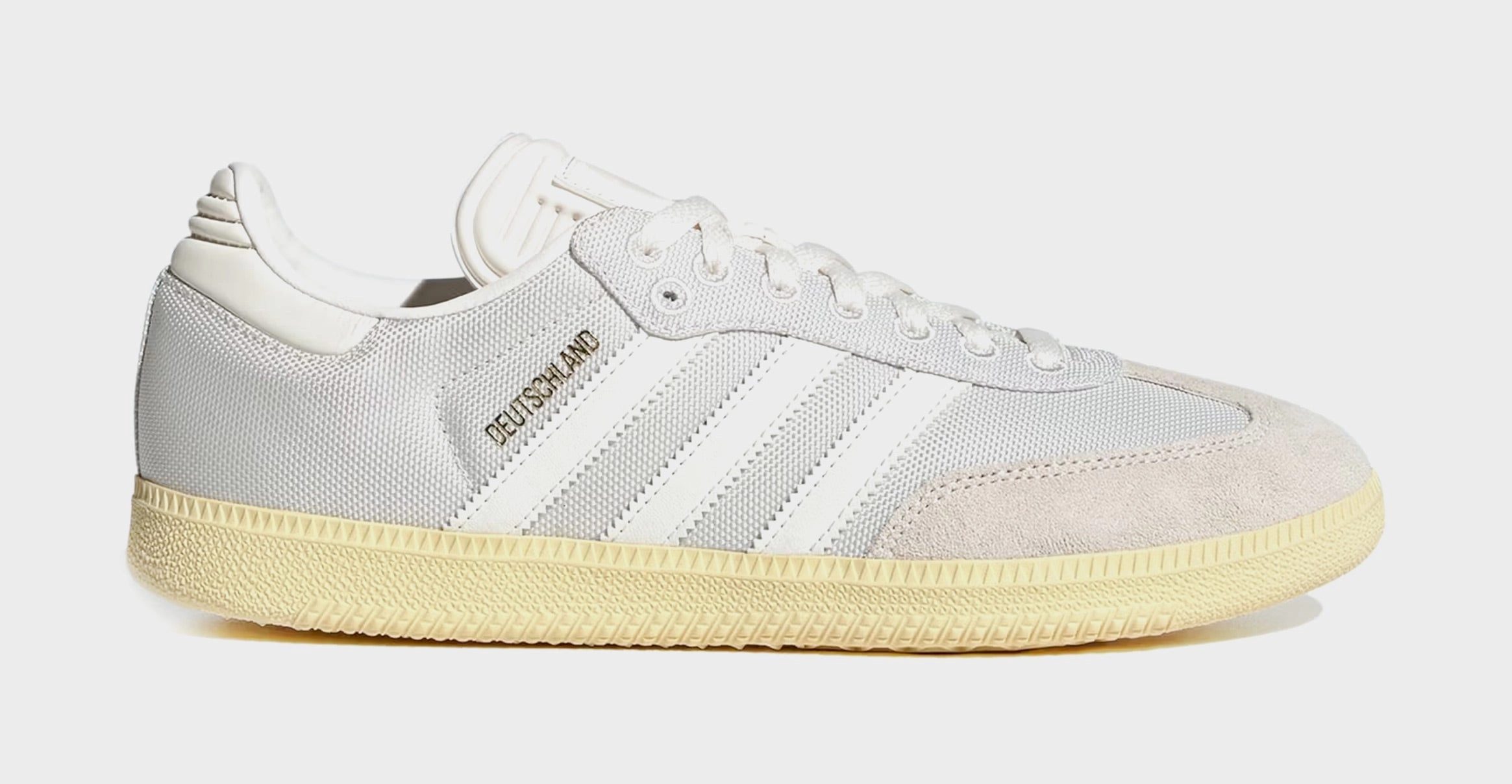 Samba OG Germany Mens Lifestyle Shoes (Cloud White/Off/White/Almost Yellow) Adidas Samba shoes with iconic T-toe design
