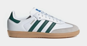 Samba OG Grade School Lifestyle Shoes (Cloud White/Collegiate Green/Gum) Adidas Samba shoes with iconic T-toe design