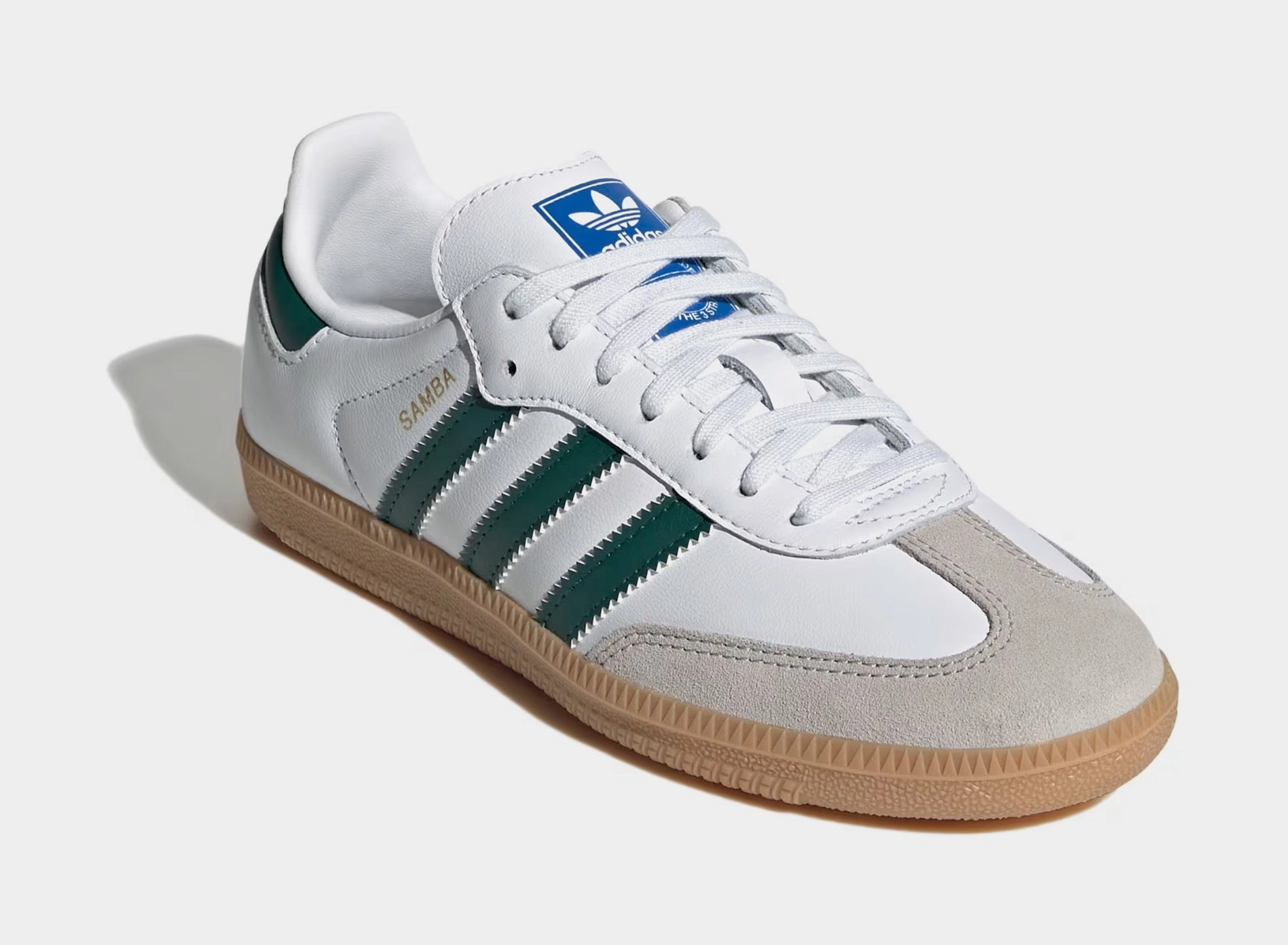 Samba OG Grade School Lifestyle Shoes (Cloud White/Collegiate Green/Gum) T-toe casual trainers