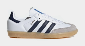 Samba OG Grade School Lifestyle Shoes (Cloud White/Collegiate Navy/Gum) Adidas Samba shoes with iconic T-toe design