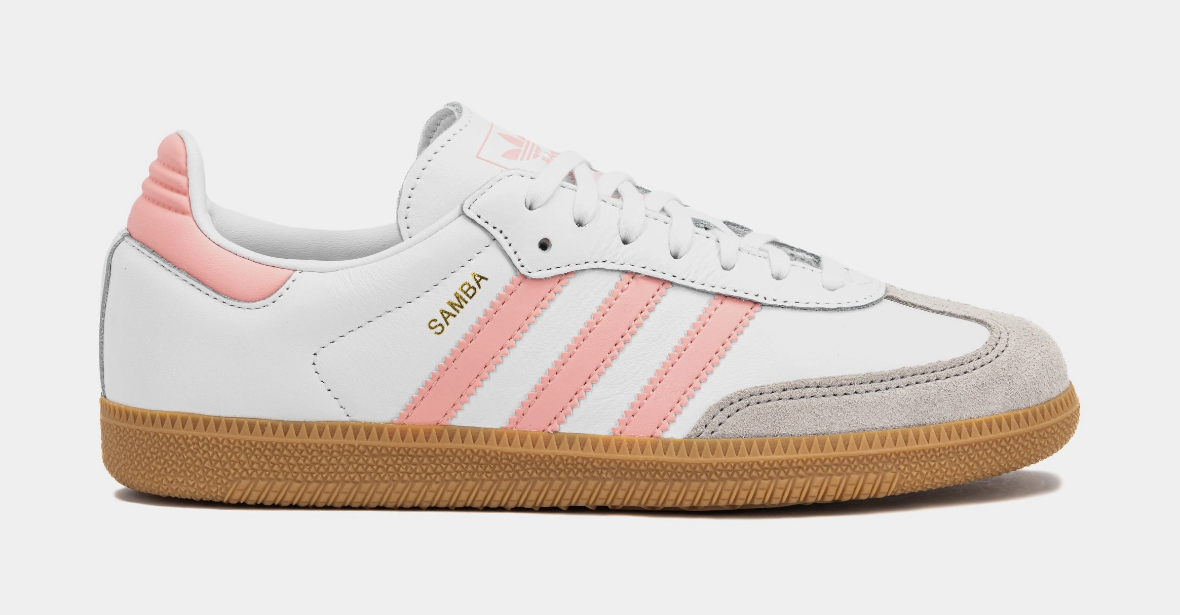 Samba OG Grade School Lifestyle Shoes (White/Coral Pink) Adidas Samba shoes with iconic T-toe design