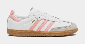 Samba OG Grade School Lifestyle Shoes (White/Coral Pink) Adidas Samba shoes with iconic T-toe design