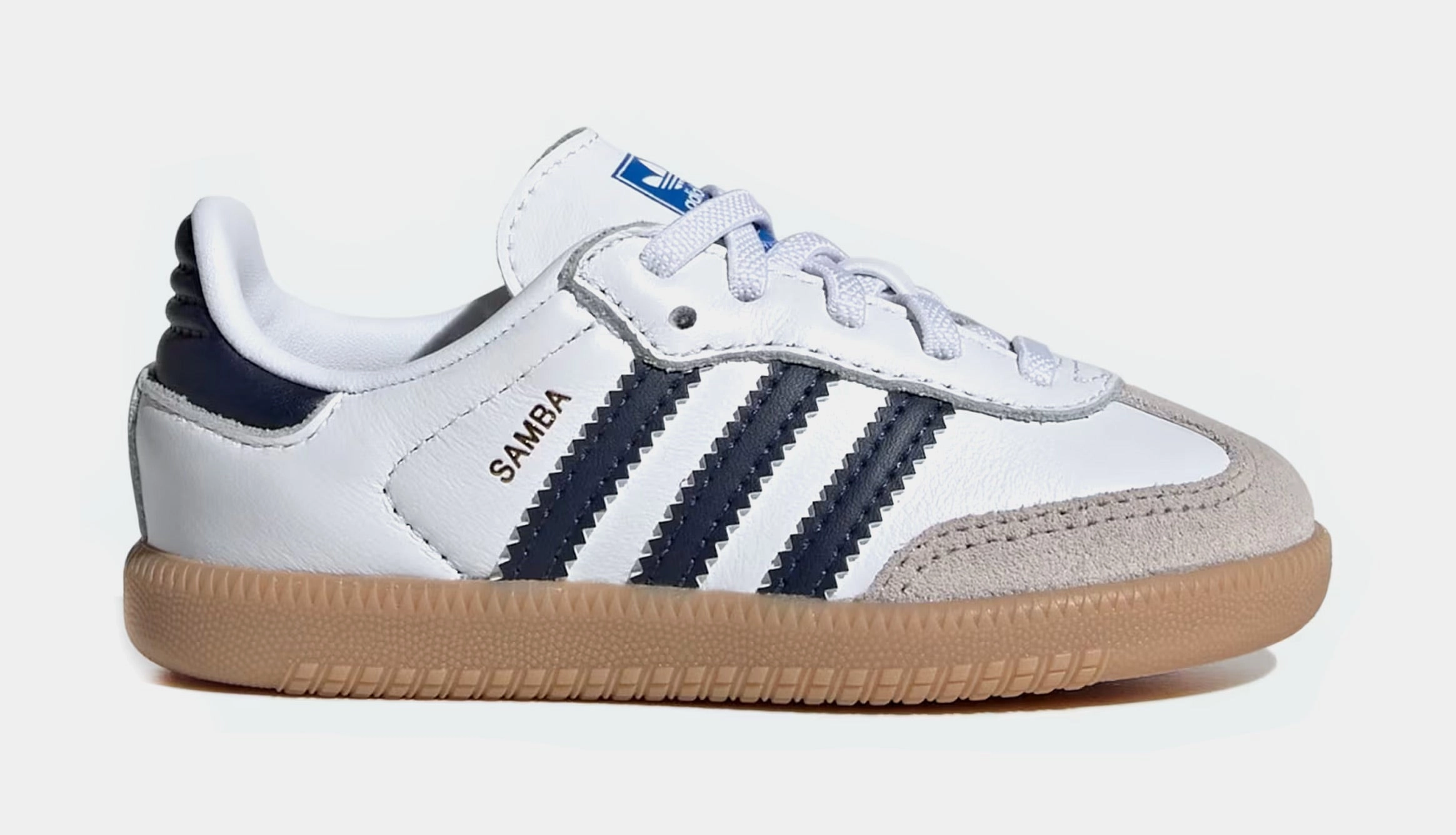 Samba OG Infant Toddler Lifestyle Shoes (Cloud White/Night Indigo/Gum) Adidas Samba shoes with iconic T-toe design